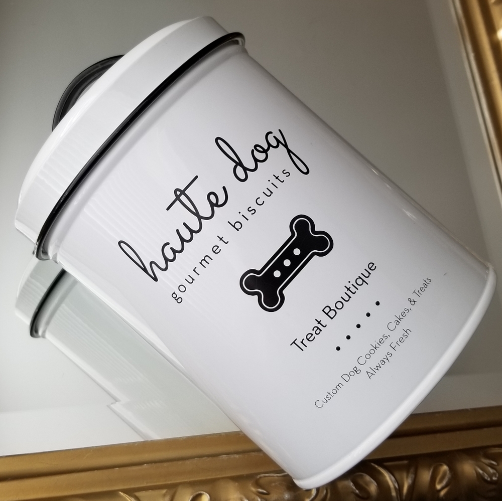 ❗Metal White and Black Dog Treat Jar with Top Handle❗